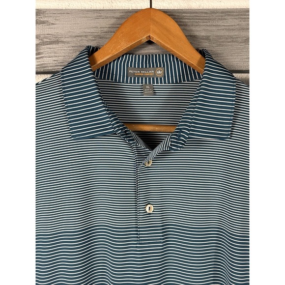 Peter Millar Summer Comfort Polo Shirt Mens XL Green Striped Short Sleeve Golf - Picture 2 of 6